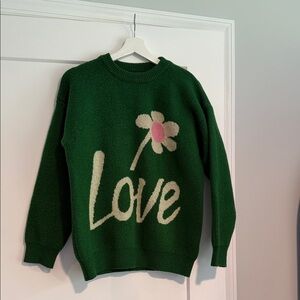 Three Bird Nest Green Sweater with Floral Love Design